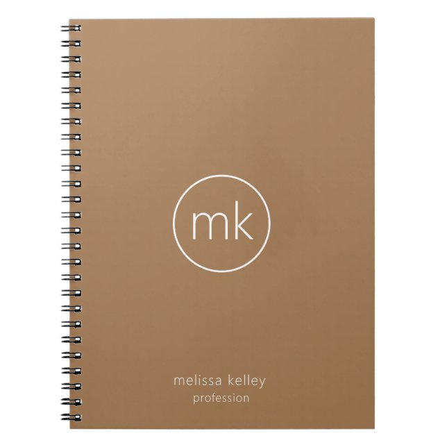 Business Minimal Monogram Initial White & Beige Notebook (Front)