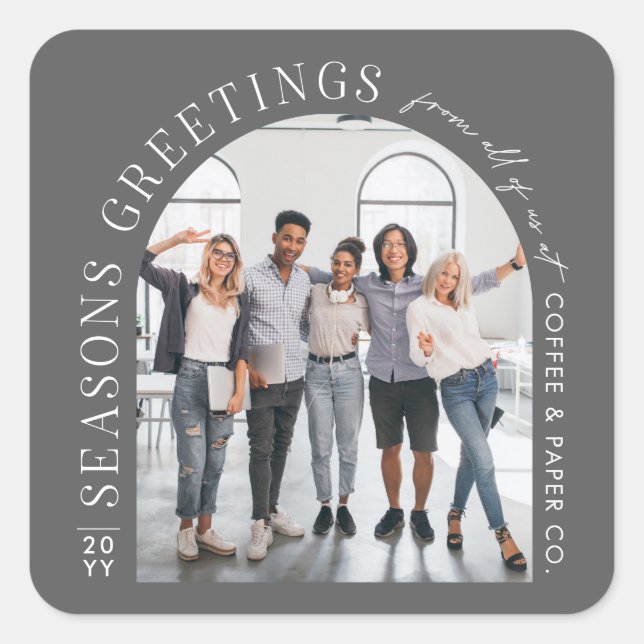 Business Modern Arch Photo Christmas grey Square Sticker (Front)