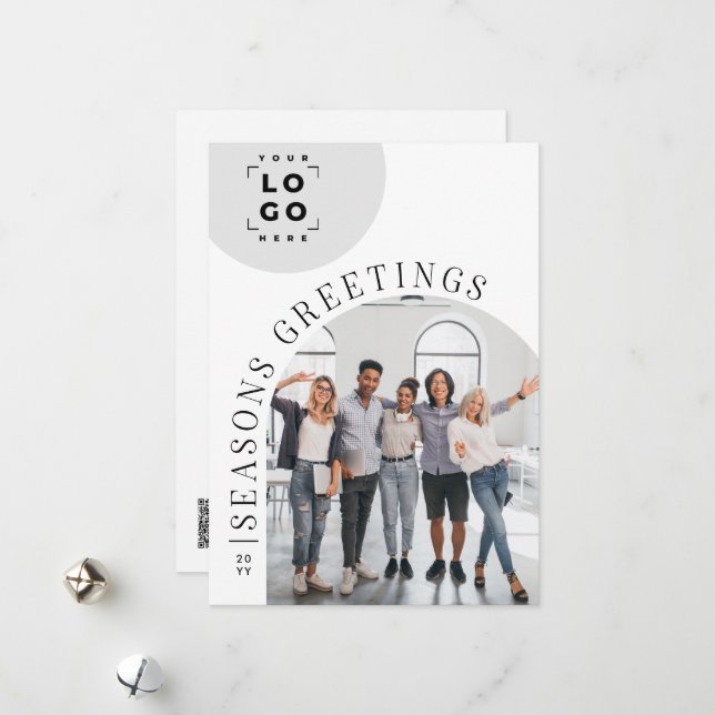 Business Modern Arch Photo Christmas Holiday Card (Front/Back In Situ)