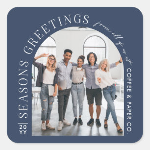 Business Modern Arch Photo Christmas navy blue Square Sticker