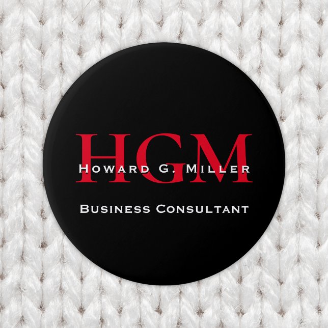 Business Modern Black Red 3 Letter Monogram Logo Inch Round Button (Creator Uploaded)