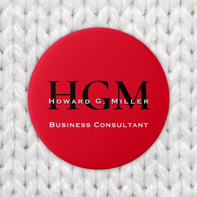 Business Modern Red Black 3 Letter Monogram Logo Inch Round Button (Creator Uploaded)