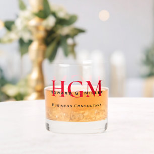 Business Modern Red Black 3 Letter Monogram Logo Whiskey Glass