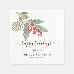 Business Modern Script Holly Berry Napkin