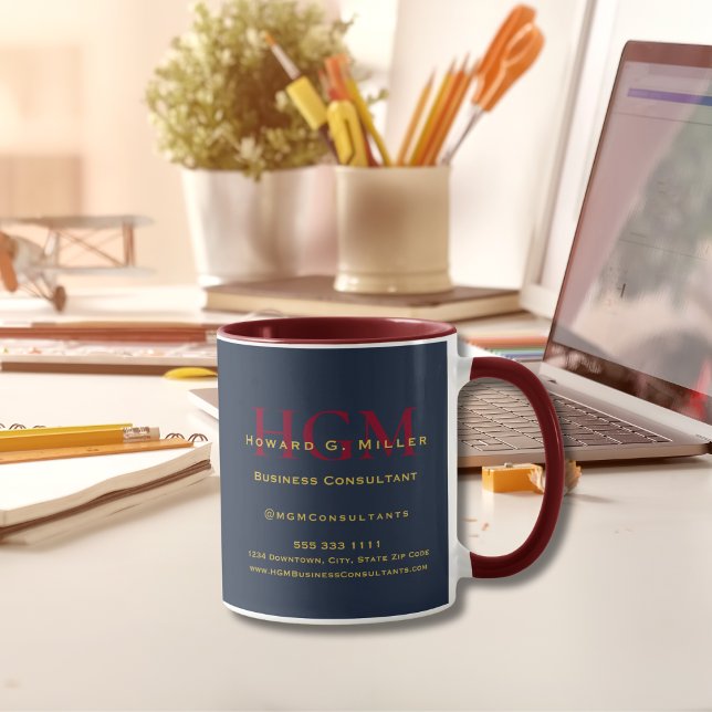 Business Monogram Logo Navy Red Gold Promotional Mug (Creator Uploaded)