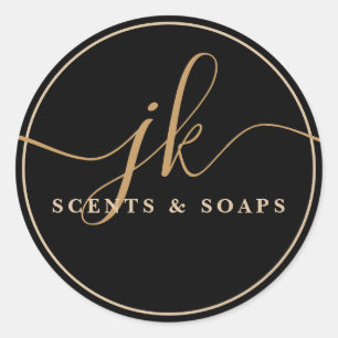 Business Monogram Script Logo Black Classic Round Sticker
