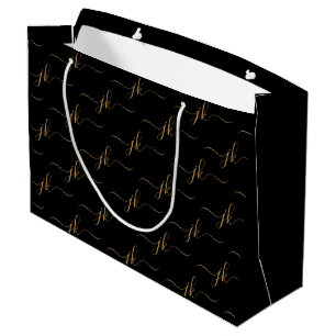 Business Monogram Script Logo Black Gold Large Gift Bag