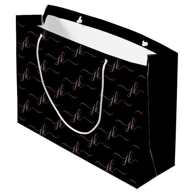 Business Monogram Script Logo Black Gold Large Gift Bag (Back Angled)