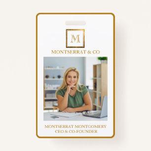 Business Monogram Square Gold Frame Red Diamond Badge