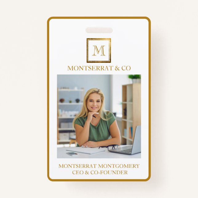 Business Monogram Square Gold Frame Red Diamond Badge (Front)