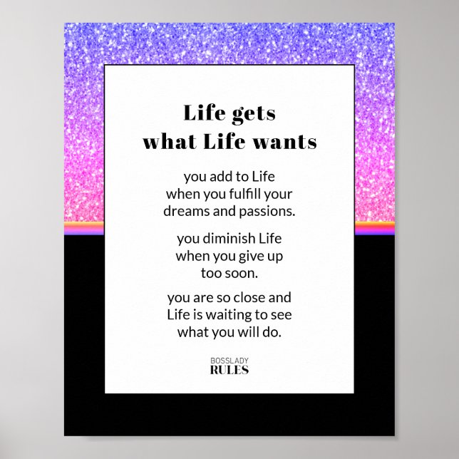 Business Motivation Pink Blue Glitter and Black Poster (Front)