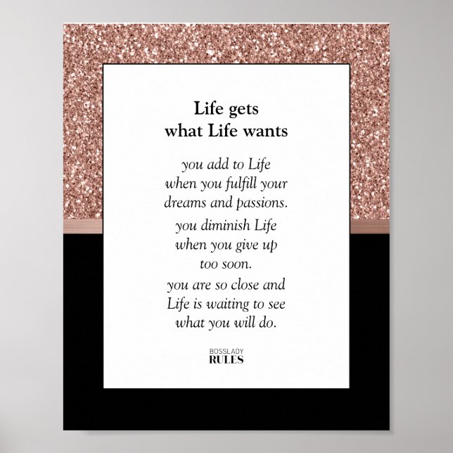 Business Motivation Rose Gold Glitter and Black Poster (Front)