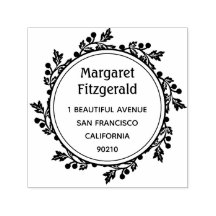 Business name and address round self inking stamp