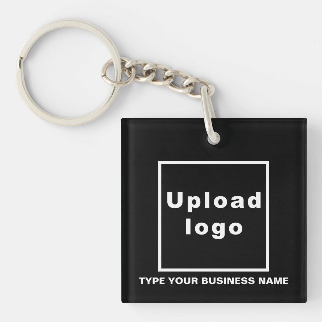 Business Name and Logo Black Square Acrylic Keychain (Front)