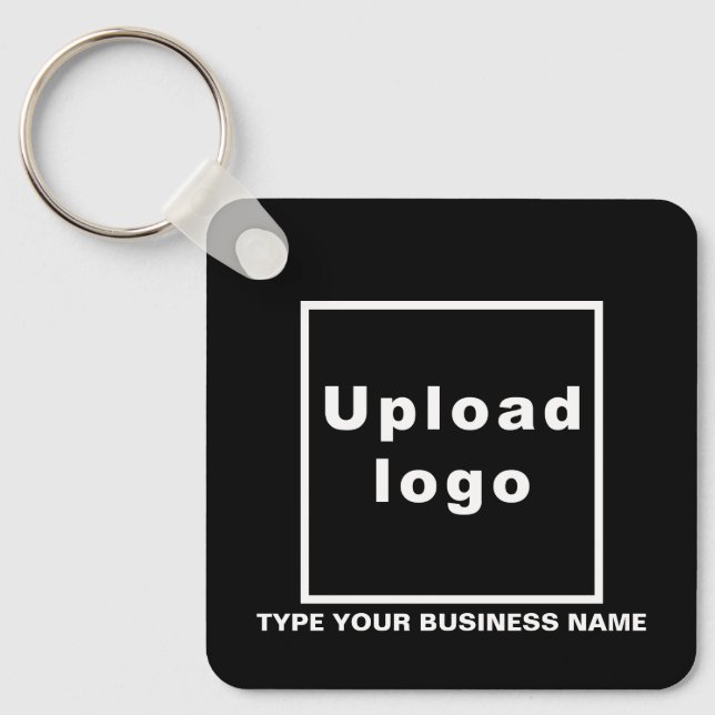 Business Name and Logo Black Square Keychain (Front)