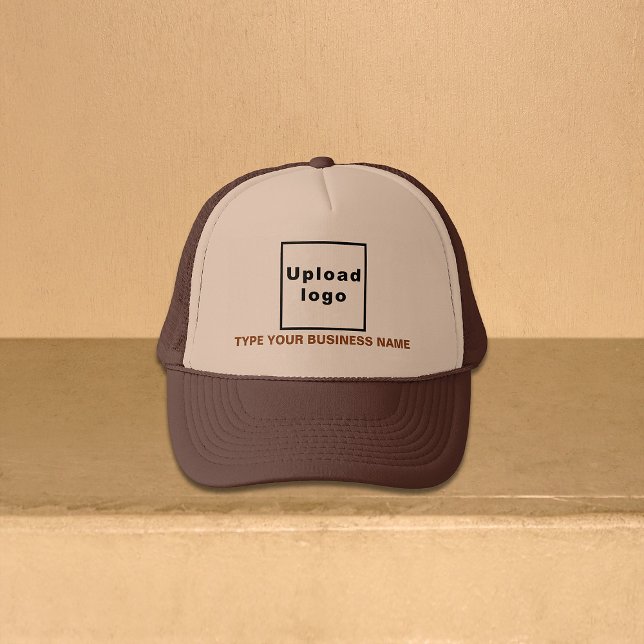 Business Name and Logo Brown and Tan Trucker Hat (Brown business brand on trucker hat)