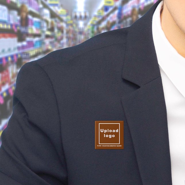 Business Name and Logo Brown Square Button (Build brand name awareness. Your business name and logo on brown square button.)