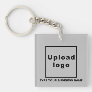 Business Name and Logo Grey Square Acrylic Keychain