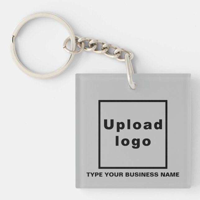 Business Name and Logo Grey Square Acrylic Keychain (Front)