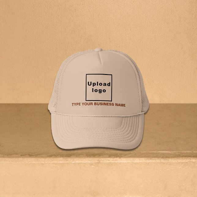 Business Name and Logo Khaki Trucker Hat (our business name and logo on khaki trucker hat)