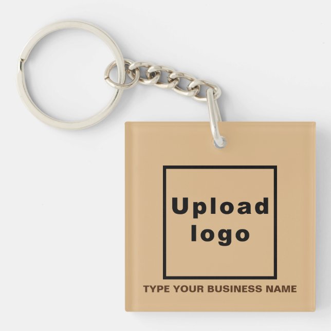 Business Name and Logo Light Brown Square Acrylic Keychain (Front)