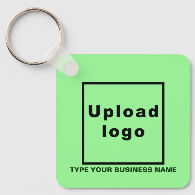 Business Name and Logo Light Green Square Keychain (Front)