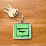 Business Name and Logo, Light Green Square Premium Keychain<br><div class="desc">Silver coloured keychain that you can customize to put your business name and logo. You can include it in your promotional products, giveaway items or gifts to your customers or clients to promote your brand name. An accessory that you can include in your marketing materials to advertise your business. Customizable...</div>