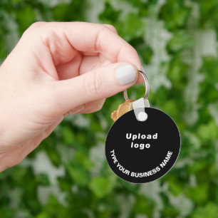 Business Name and Logo on Black Round Aluminum Keychain