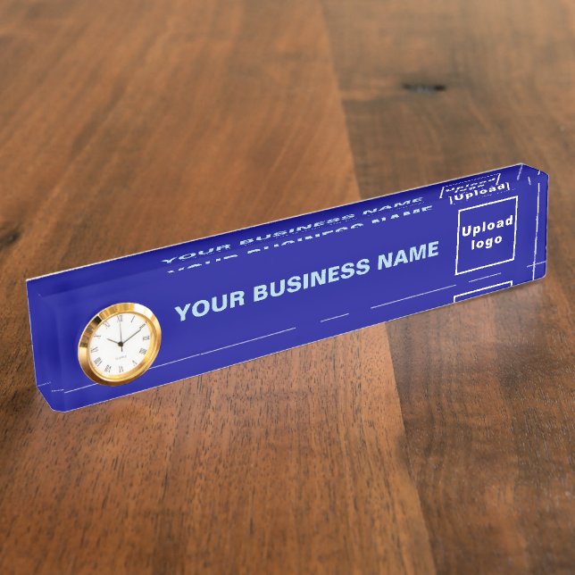 Business Name and Logo on Blue Acrylic With Clock Nameplate (Side)