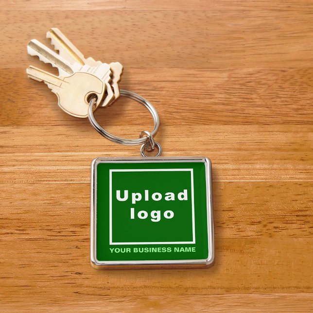 Business Name and Logo on Green Square Premium Keychain (Creator Uploaded)