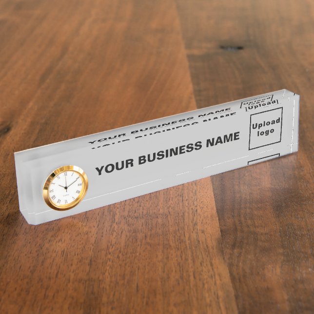 Business Name and Logo on Grey Acrylic With Clock Nameplate (Side)