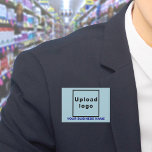 Business Name and Logo on Light Blue Rectangle<br><div class="desc">Light blue rectangle button that you can customize by typing your business name and uploading your business logo. Customize it and use it as a uniform accessory to advertise your business or to promote your brand name to customers or clients. Customizable accessory that you can use as marketing material to...</div>