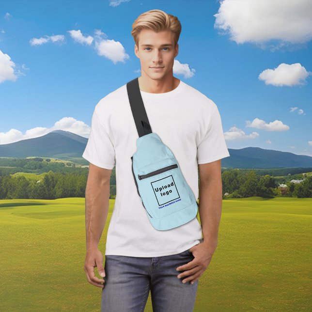 Business Name and Logo on Light Blue Sling Bag (Business name and logo on light blue sling bag)