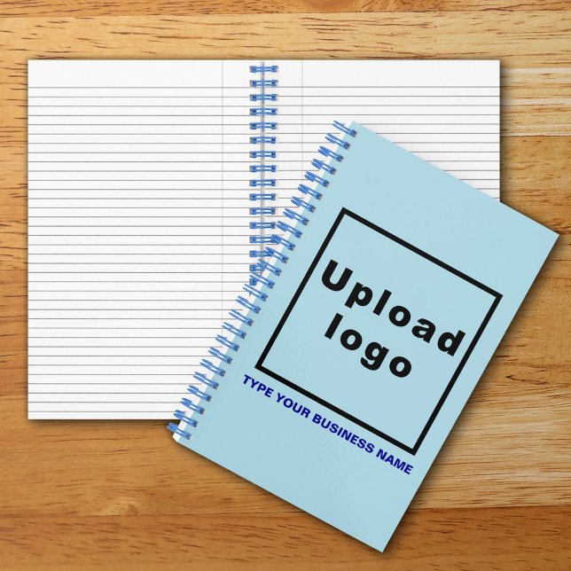 Business Name and Logo on Light Blue Spiral Notebook (Build brand name awareness. Your business logo and name on light blue cover of spiral notebook.)