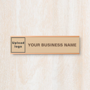 Business Name and Logo on Light Brown Hanging Door Sign