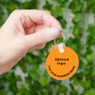 Business Name and Logo on Orange Round Aluminum Keychain