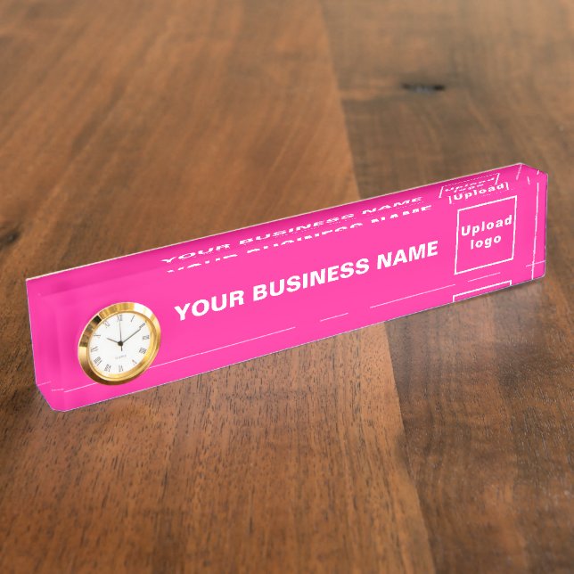 Business Name and Logo on Pink Acrylic With Clock Nameplate (Side)