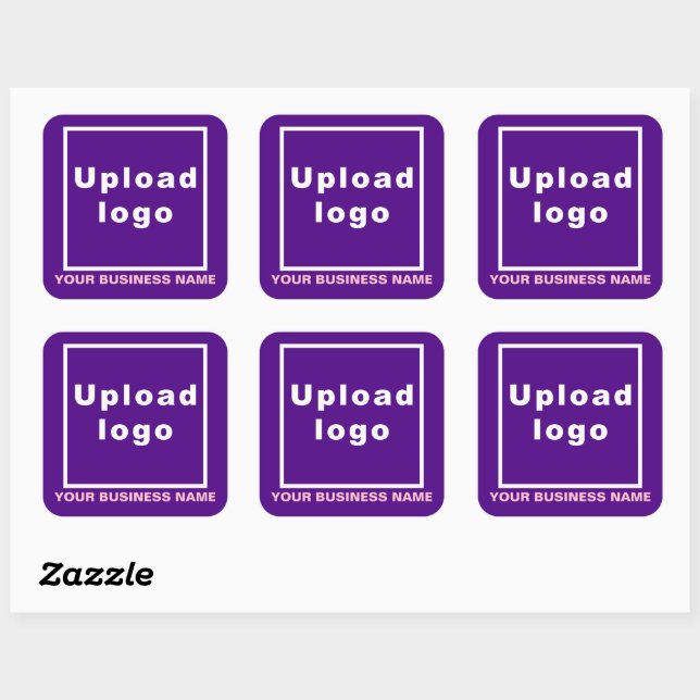 Business Name and Logo on Purple Square Sticker (Sheet)