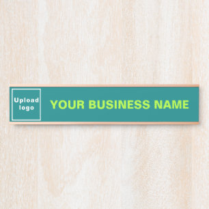 Business Name and Logo on Teal Green Long Hanging Door Sign