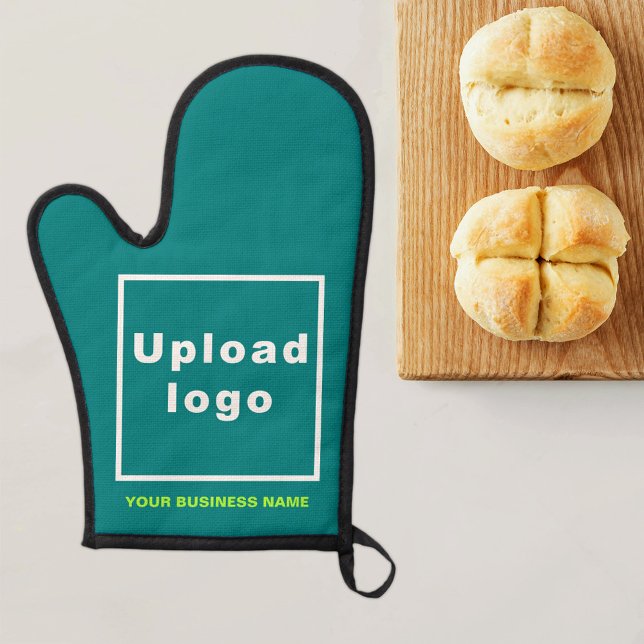 Business Name and Logo on Teal Green Oven Mitt (Business name and logo on teal green oven mitt)