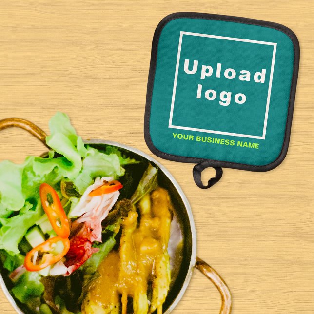 Business Name and Logo on Teal Green Pot holder (Business name and logo on teal green pot holder)