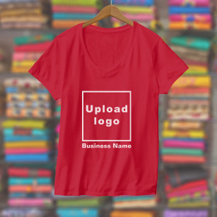Business Name and Logo on Women V-Neck Red T-Shirt