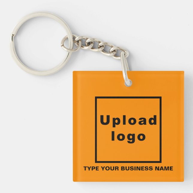 Business Name and Logo Orange Square Acrylic Keychain (Front)