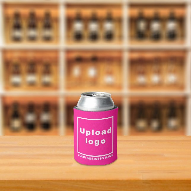 Business Name and Logo Pink Can Cooler (Build brand name awareness. Your business brand on pink can cooler.)