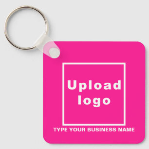 Business Name and Logo Pink Square Keychain