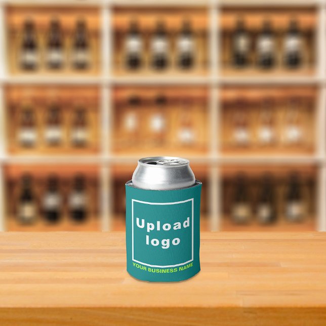 Business Name and Logo Teal Can Cooler (Build brand name awareness. Your business brand on teal green can cooler.)