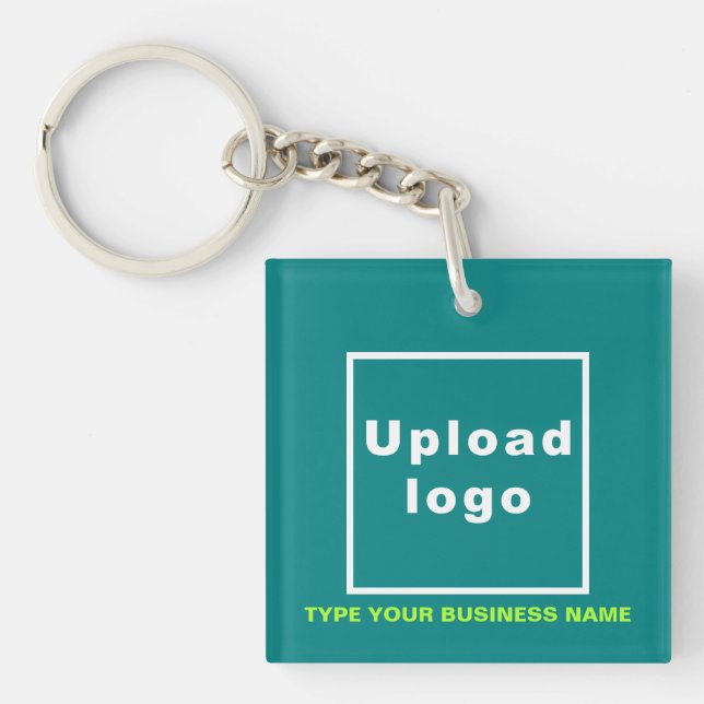 Business Name and Logo Teal Square Acrylic Keychain (Front)