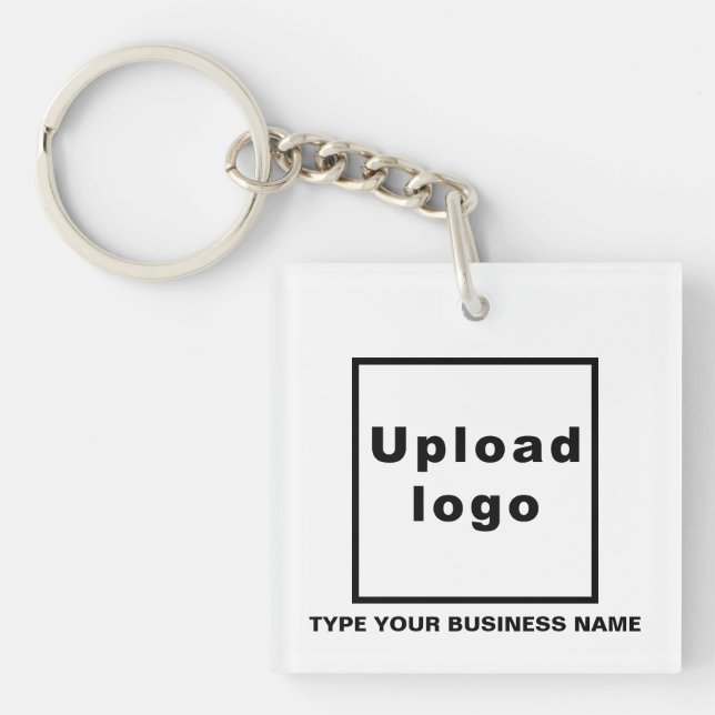 Business Name and Logo White Square Acrylic Keychain (Front)