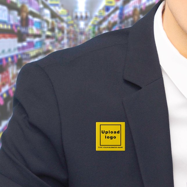 Business Name and Logo Yellow Square Button (Build brand name awareness. Your business name and logo on yellow square button.)