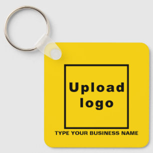 Business Name and Logo Yellow Square Keychain